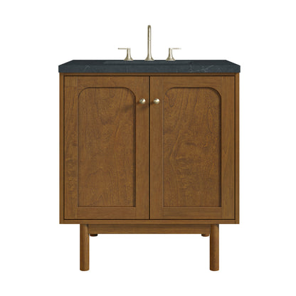 Renovate for Less Atlanta Laurent 30" Single Vanity, Honey Oak w/ 3 CM Charcoal Soapstone Silestone Top