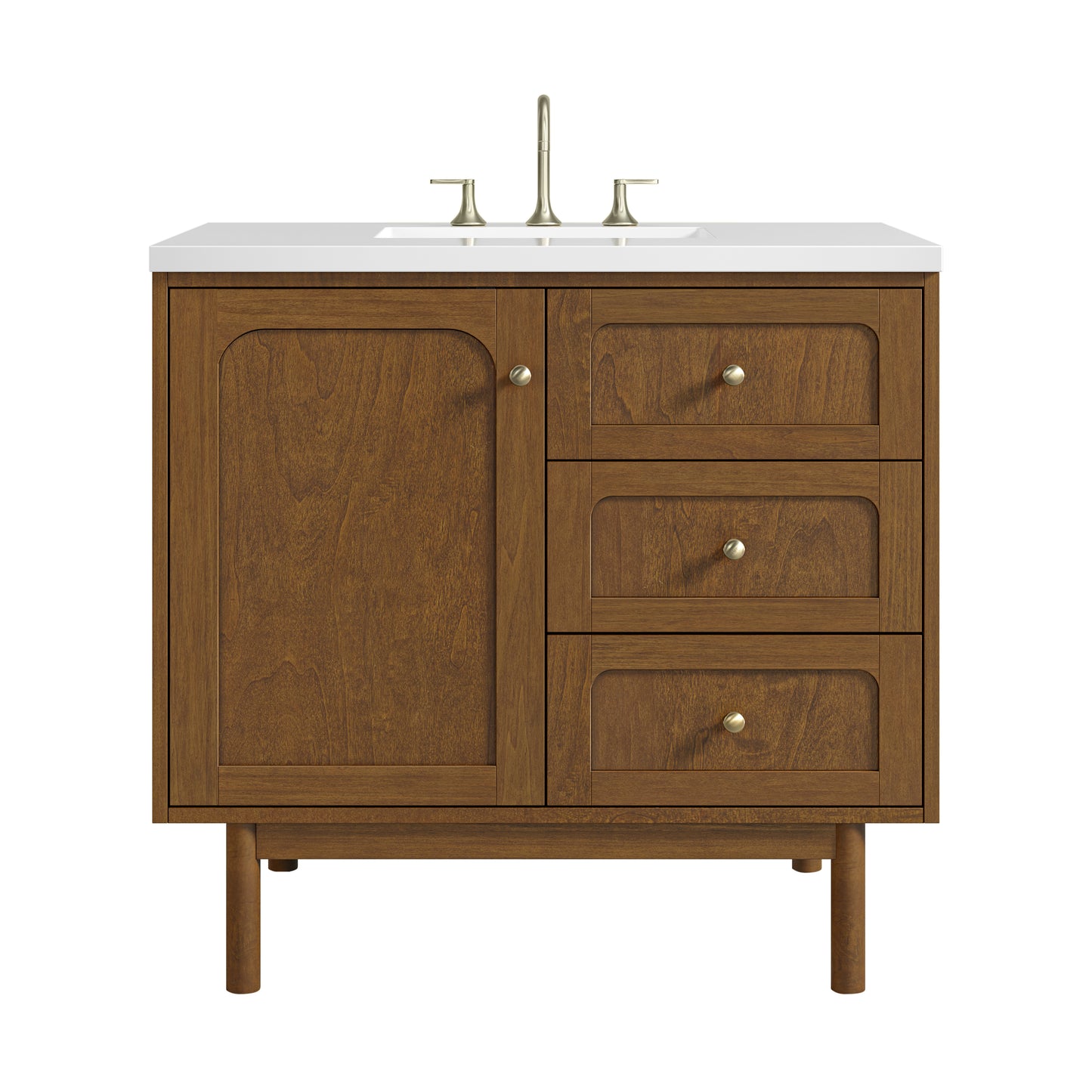 Renovate for Less Atlanta Laurent 36" Single Vanity, Honey Oak w/ 3 CM White Zeus Silestone Top