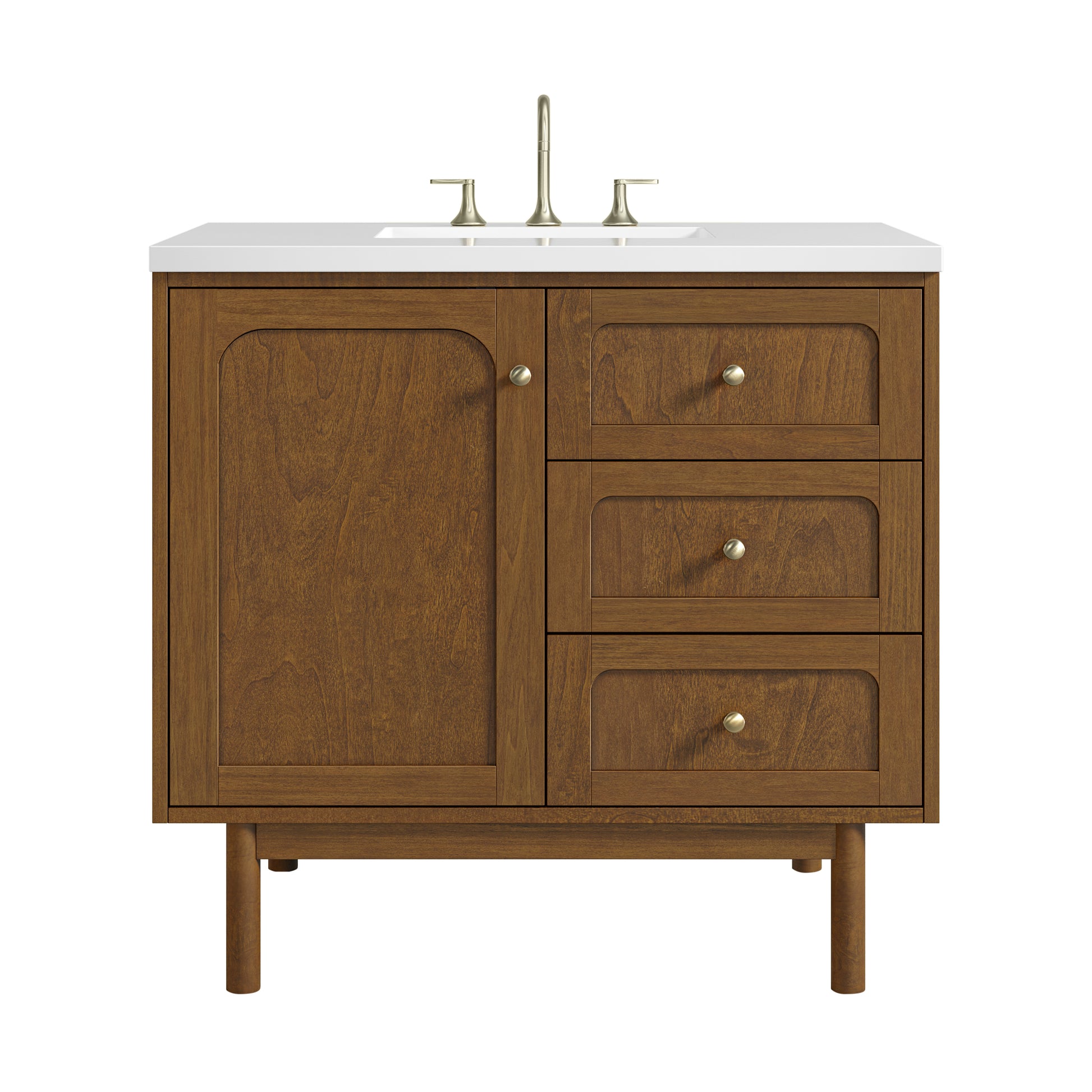 Renovate for Less Atlanta Laurent 36" Single Vanity, Honey Oak w/ 3 CM White Zeus Silestone Top