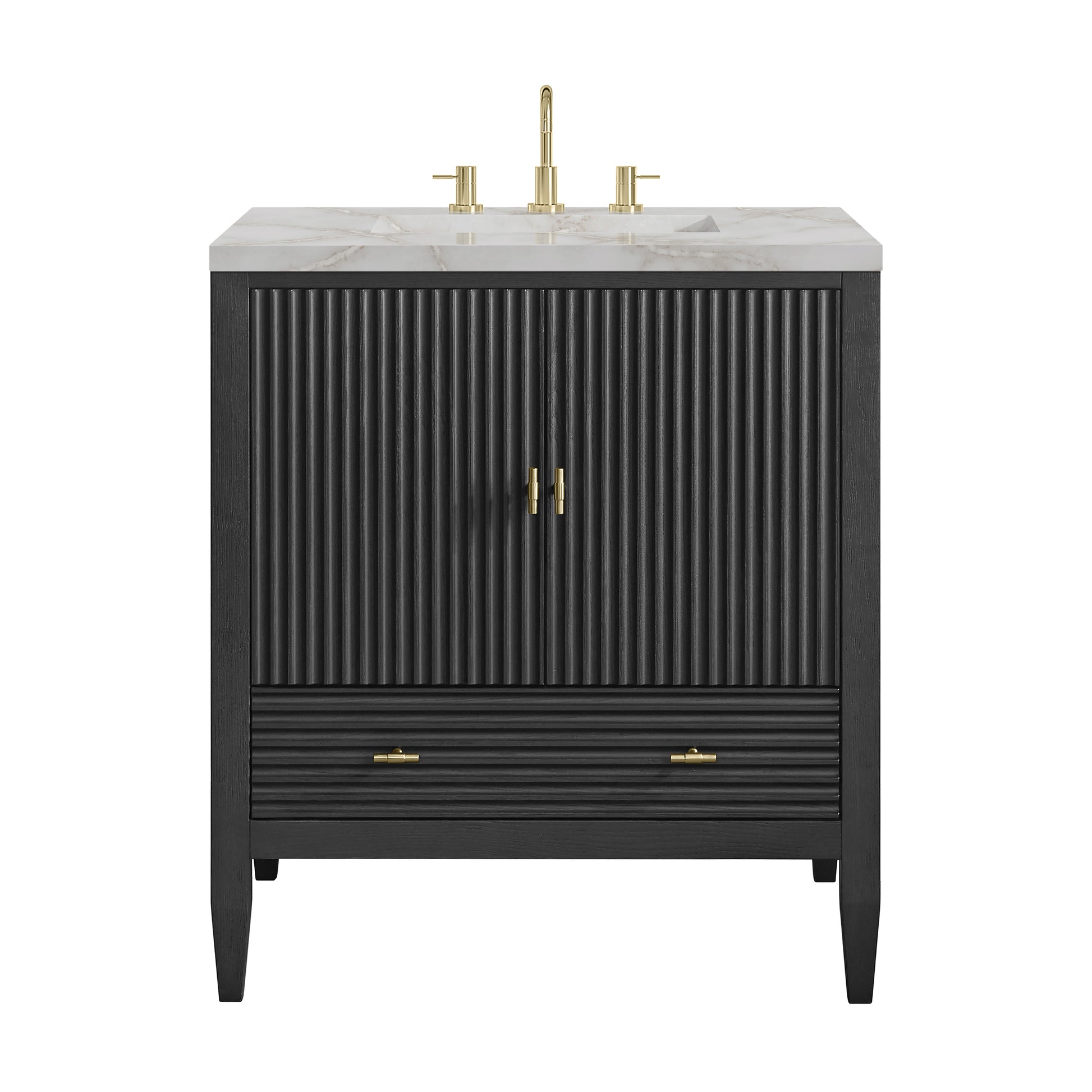 Renovate for Less Atlanta Myrrin 30" Single Vanity, Carbon Oak w/ 3 CM Victorian Silver Silestone Top