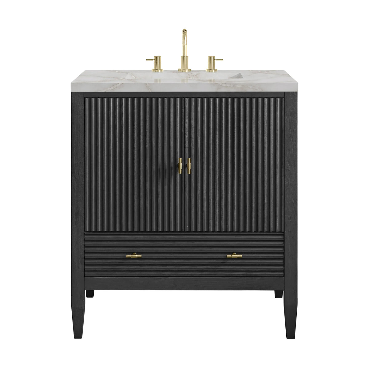 Myrrin 30" Single Vanity, Carbon Oak w/ 3 CM Victorian Silver Silestone Top