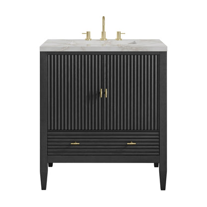 Myrrin 30" Single Vanity, Carbon Oak w/ 3 CM Victorian Silver Silestone Top