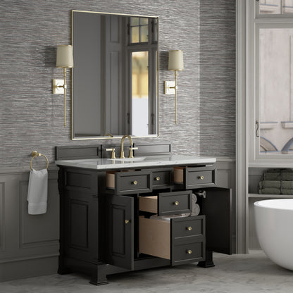 Renovate for Less Atlanta Brookfield 48" Single Vanity, Black Onyx w/ 3 CM Ethereal Noctis Silestone Top w/ FreePower Wireless Charger