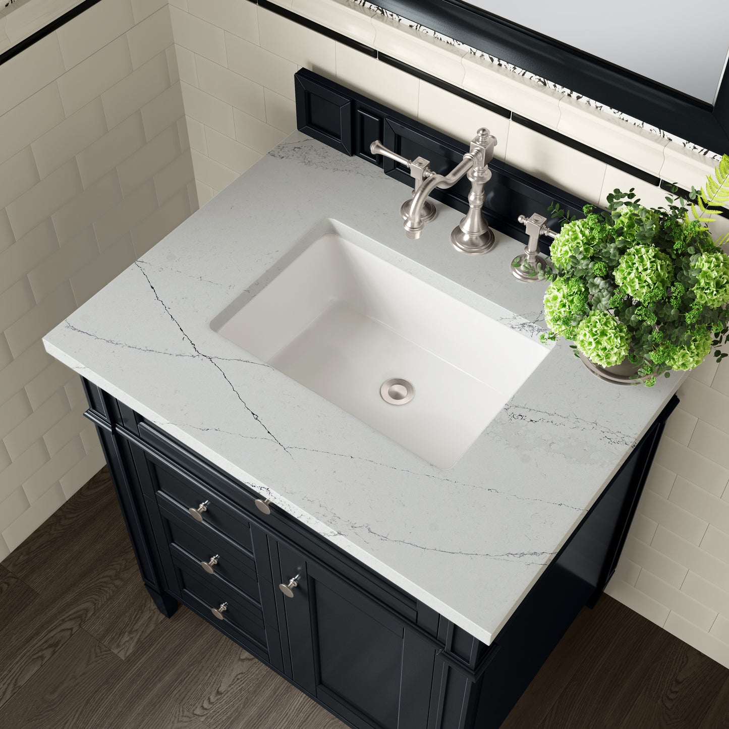 Renovate for Less Atlanta Brittany 30" Single Vanity, Black Onyx, w/ 3 CM Ethereal Noctis Silestone Top