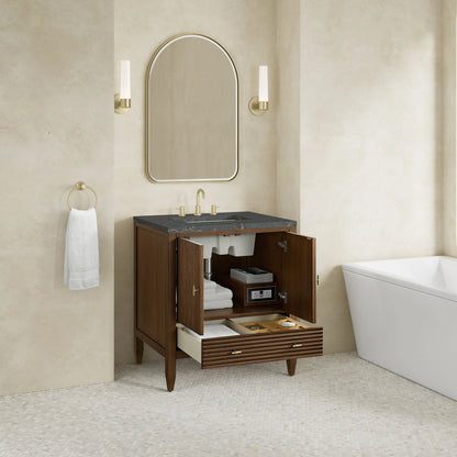 Myrrin 30" Single Vanity, Mid-Century Walnut w/ 3 CM Parisien Bleu Silestone Top