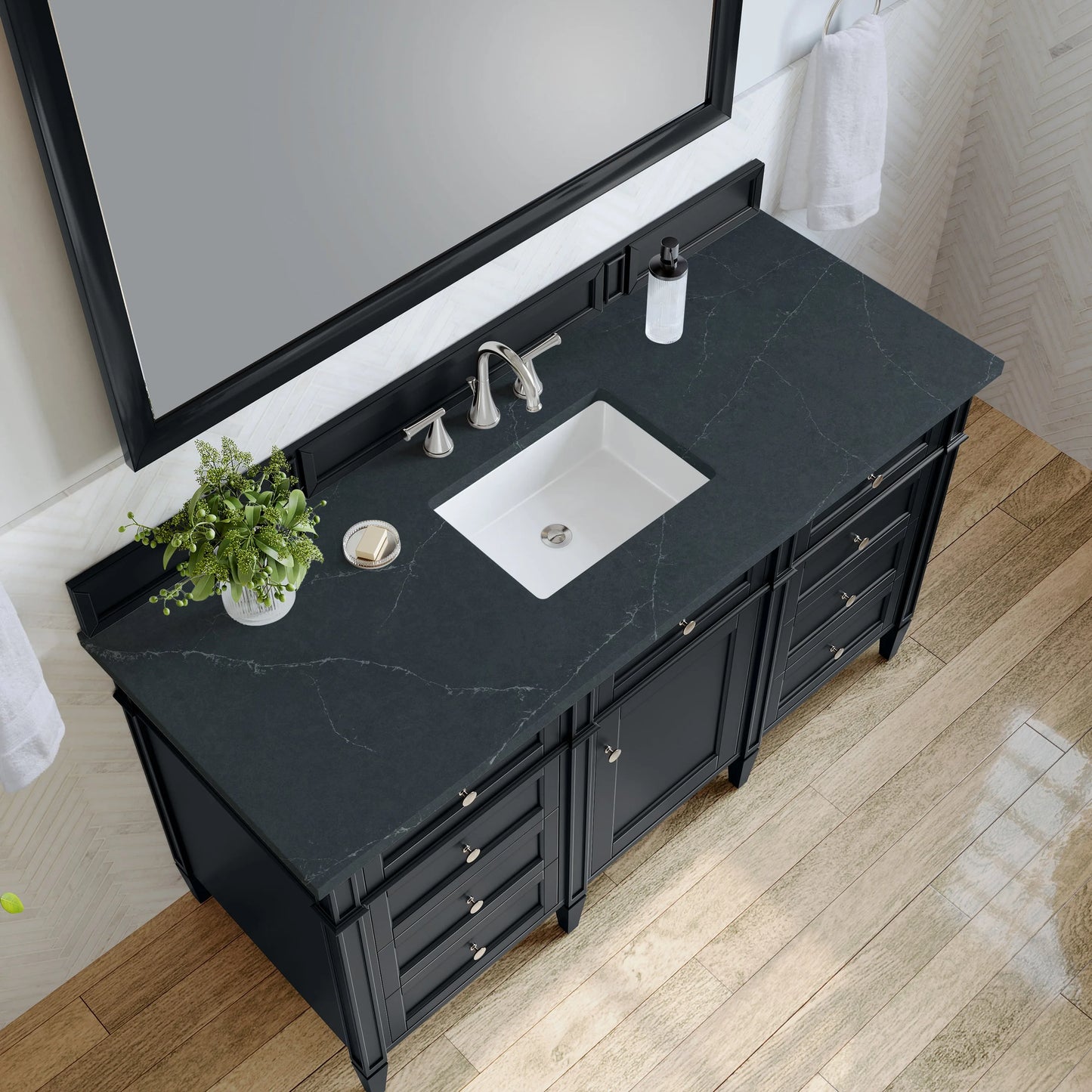Brittany 60" Single Vanity, Black Onyx, w/ 3 CM Charcoal Soapstone Silestone Top