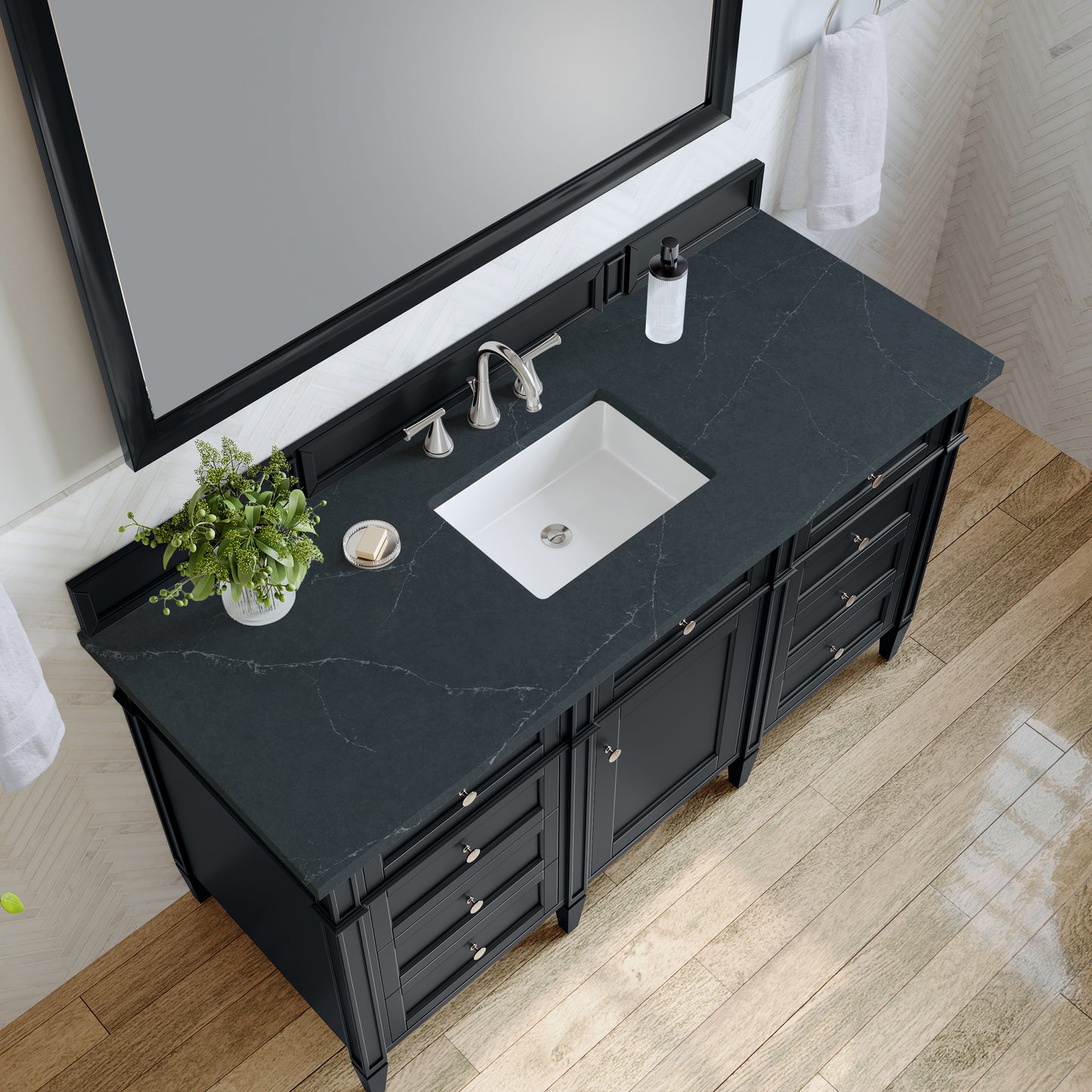 Renovate for Less Atlanta Brittany 60" Single Vanity, Black Onyx, w/ 3 CM Charcoal Soapstone Silestone Top