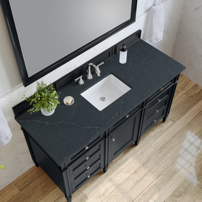 Renovate for Less Atlanta Brittany 60" Single Vanity, Black Onyx, w/ 3 CM Charcoal Soapstone Silestone Top