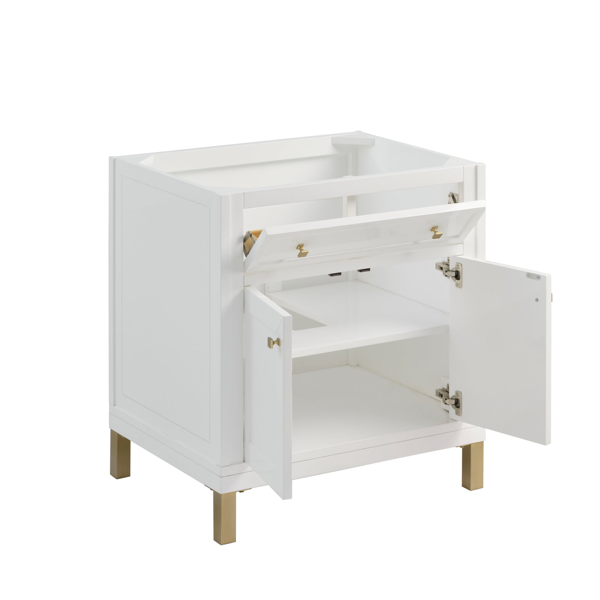 Renovate for Less Atlanta Chicago 30" Single Vanity, Glossy White, w/ Single Hole 3CM White Zeus Silestone® Top & Backsplash