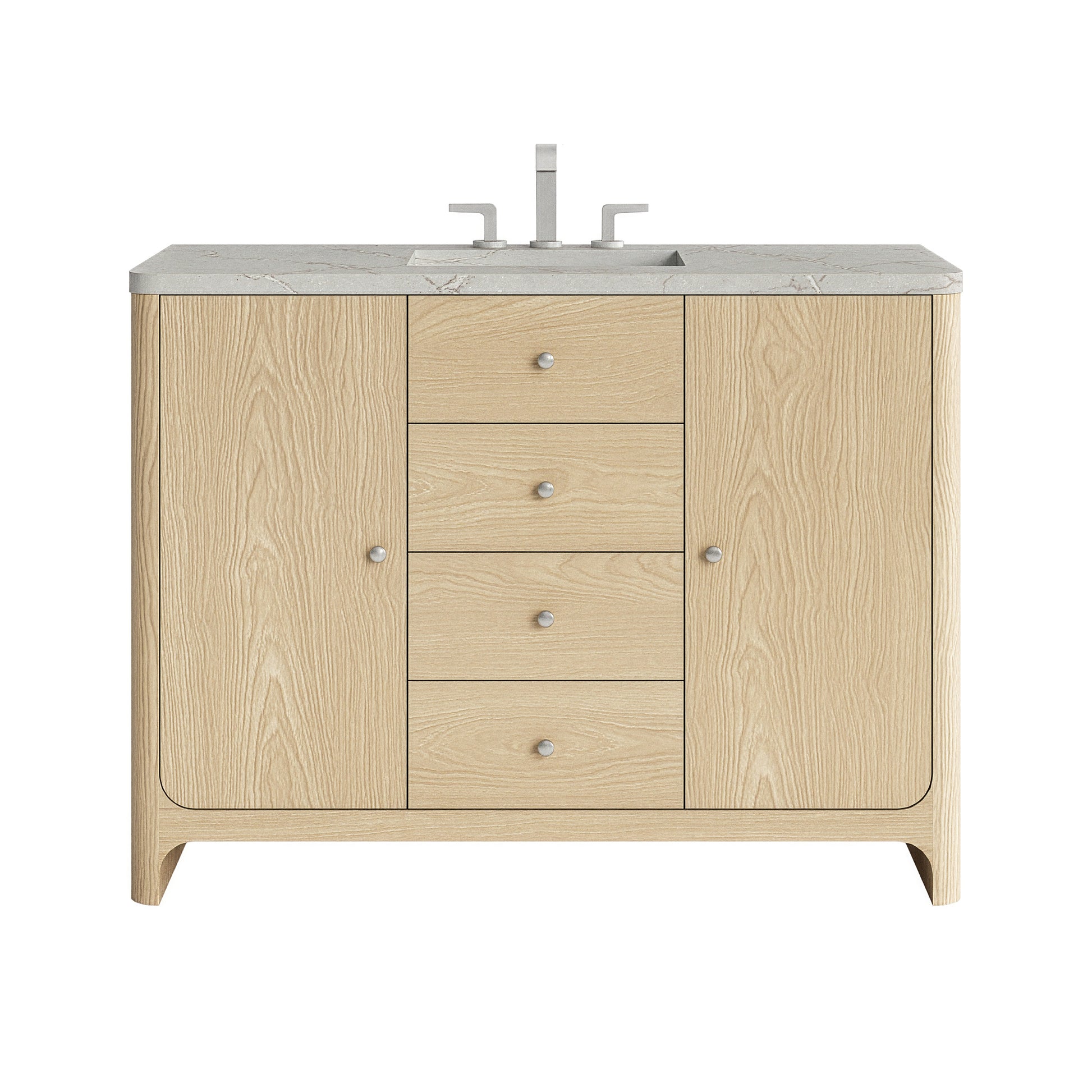 Renovate for Less Atlanta Gracyn 48" Single Vanity, Coastal Driftwood, w/ 3 CM Victorian Silver Silestone Top w/ FreePower Wireless Charger