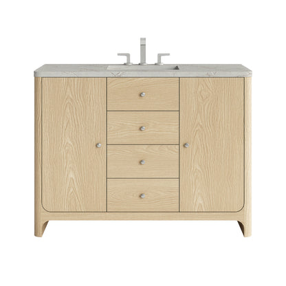 Renovate for Less Atlanta Gracyn 48" Single Vanity, Coastal Driftwood, w/ 3 CM Victorian Silver Silestone Top w/ FreePower Wireless Charger
