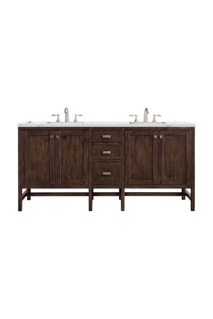 Addison 72" Double Vanity, Mid-Century Acacia w/ 3 CM Ethereal Noctis Silestone Top