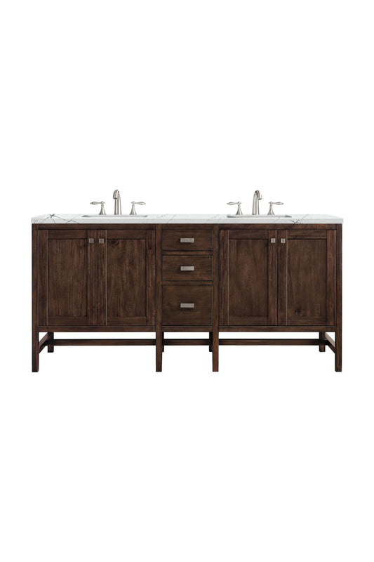 Addison 72" Double Vanity, Mid-Century Acacia w/ 3 CM Ethereal Noctis Silestone Top