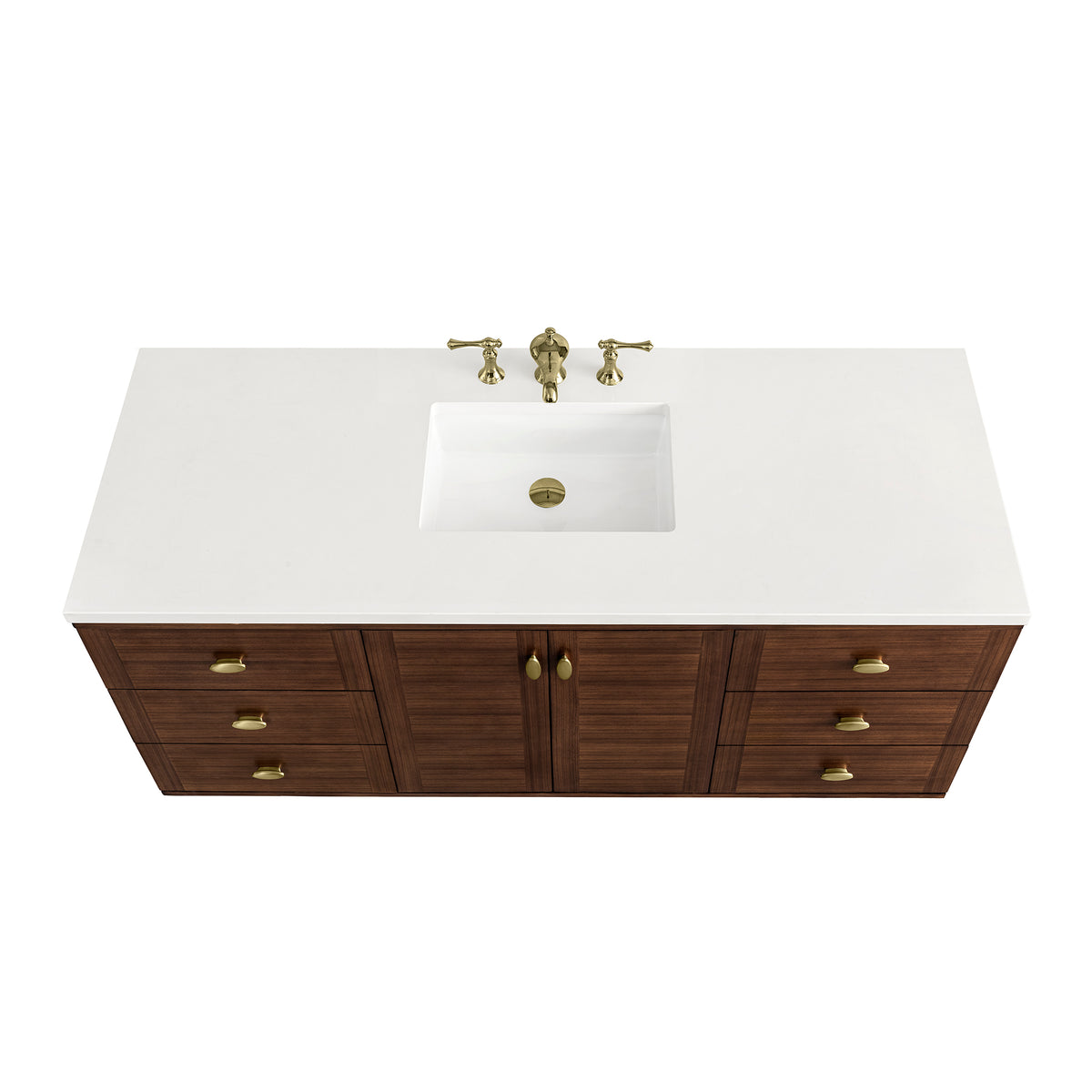 Renovate for Less Atlanta Amberly 60" Single Vanity, Mid-Century Walnut w/ 3 CM White Zeus Top