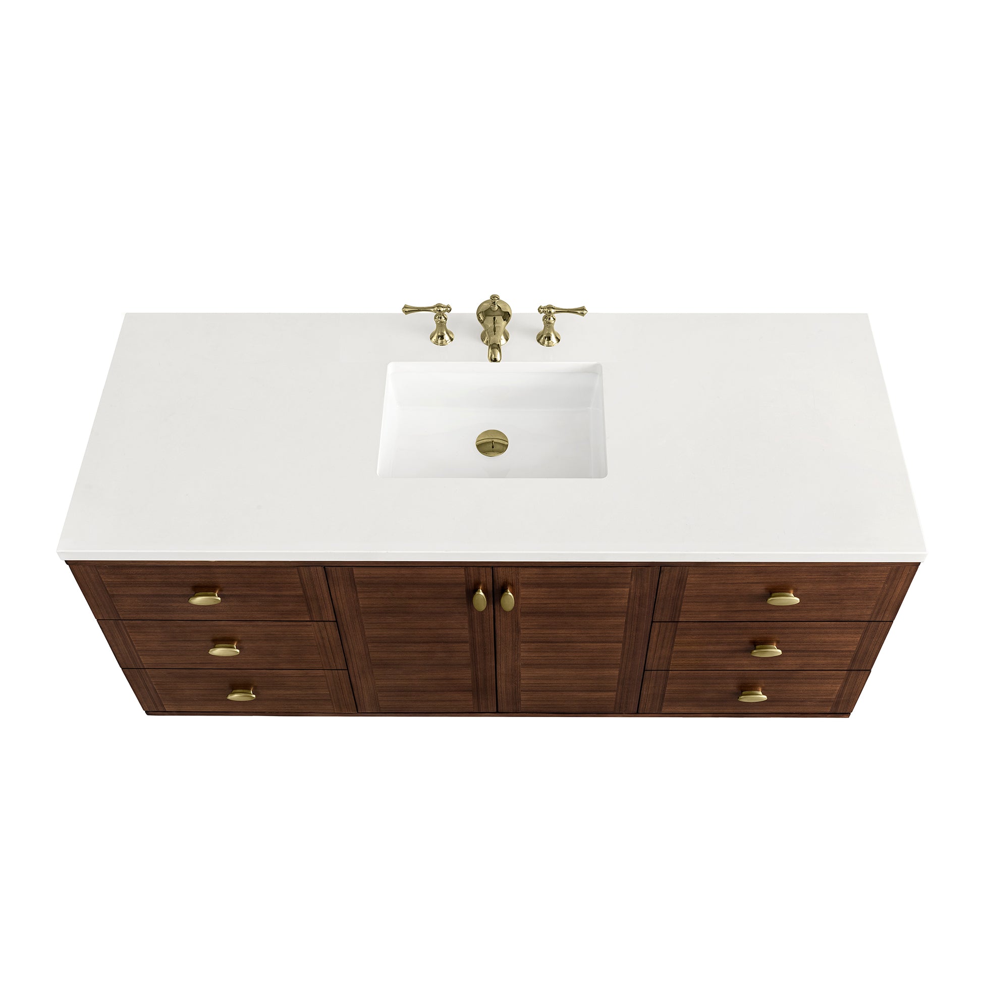 Renovate for Less Atlanta Amberly 60" Single Vanity, Mid-Century Walnut w/ 3 CM White Zeus Top
