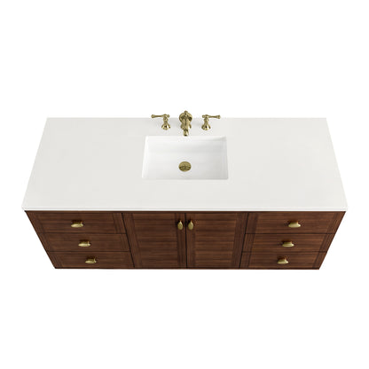 Renovate for Less Atlanta Amberly 60" Single Vanity, Mid-Century Walnut w/ 3 CM White Zeus Top
