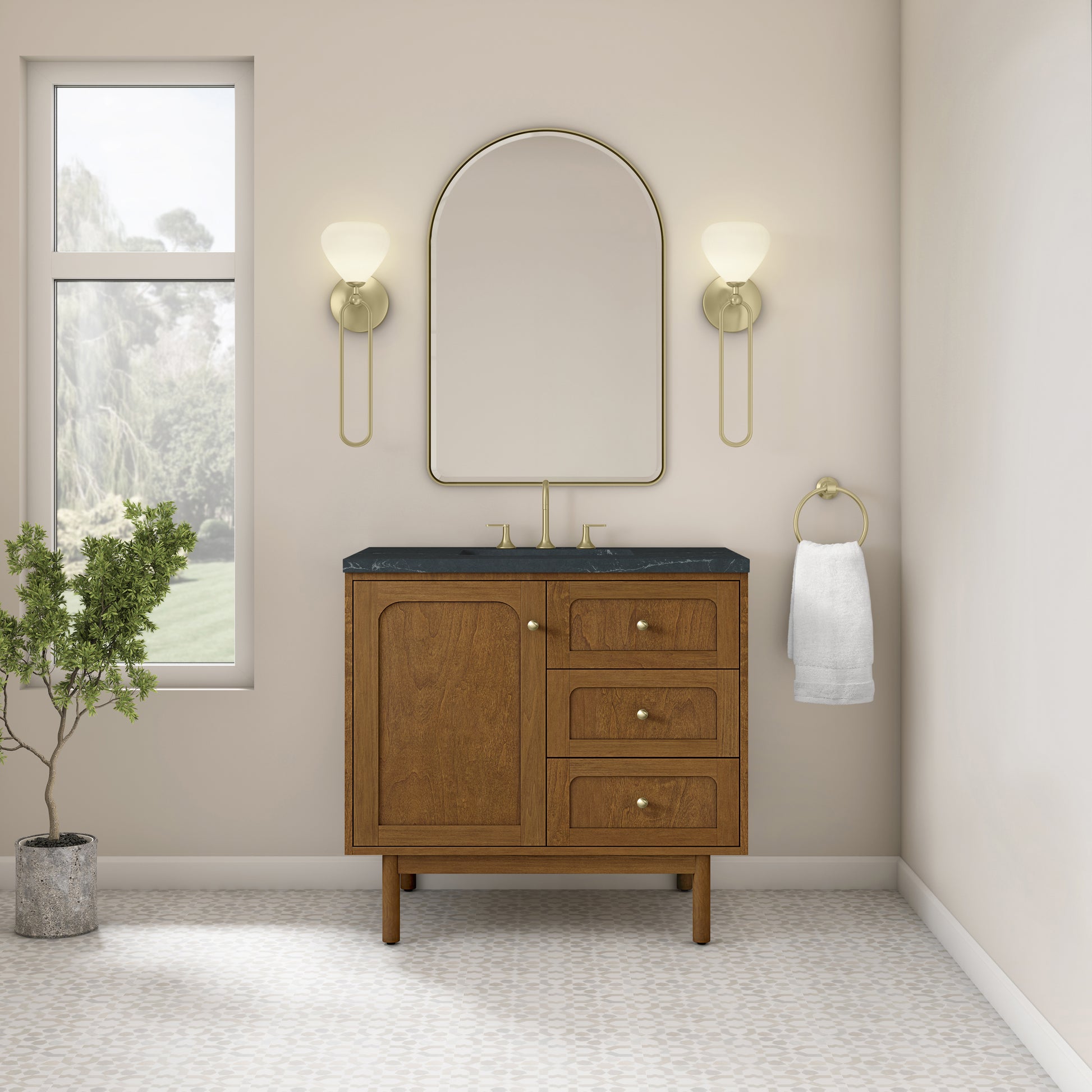 Renovate for Less Atlanta Laurent 36" Single Vanity, Honey Oak w/ 3 CM Charcoal Soapstone Silestone Top