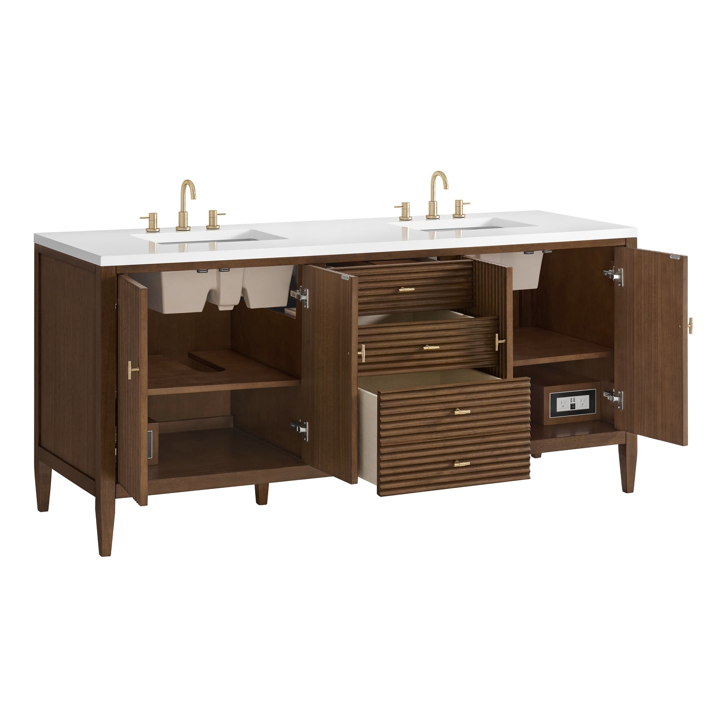 Renovate for Less Atlanta Myrrin 72" Double Vanity, Mid Century Walnut w/ 3 CM White Zeus Silestone Top