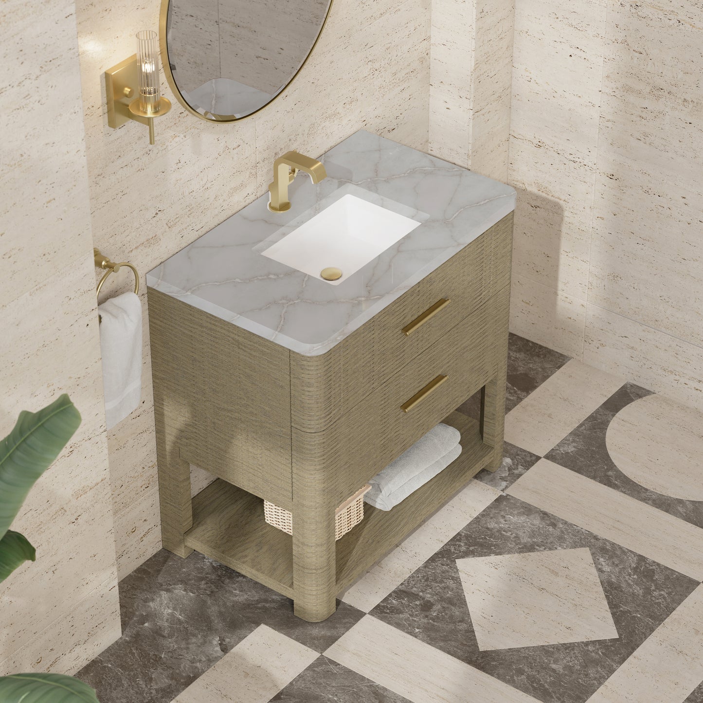 Renovate for Less Atlanta Lucian 36" Single Vanity, Pebble Oak w/ 3 CM Victorian Silver Silestone Top
