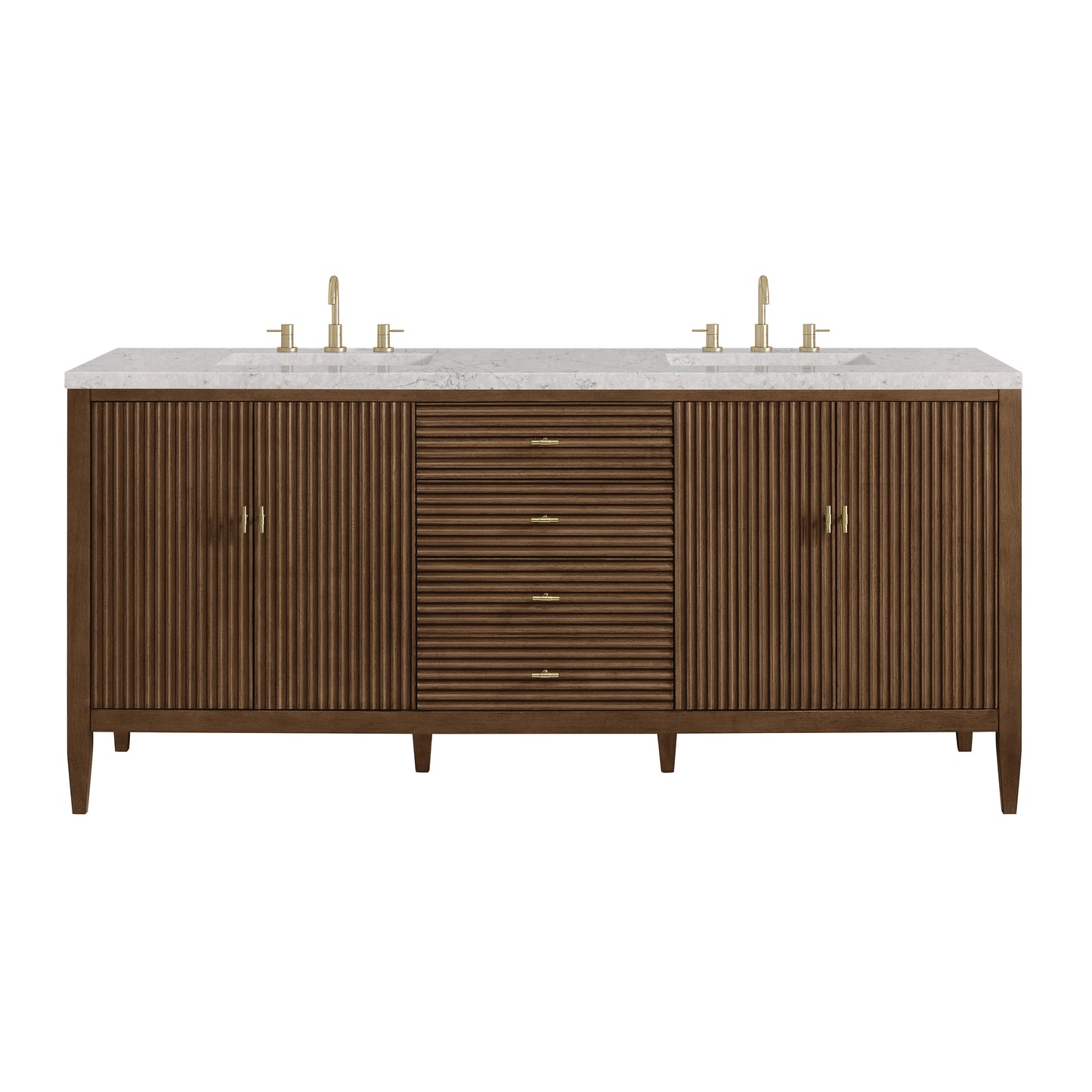 Renovate for Less Atlanta Myrrin 72" Double Vanity, Mid Century Walnut w/ 3 CM Eternal Jasmine Pearl Silestone Top w/FreePower Wireless Charger