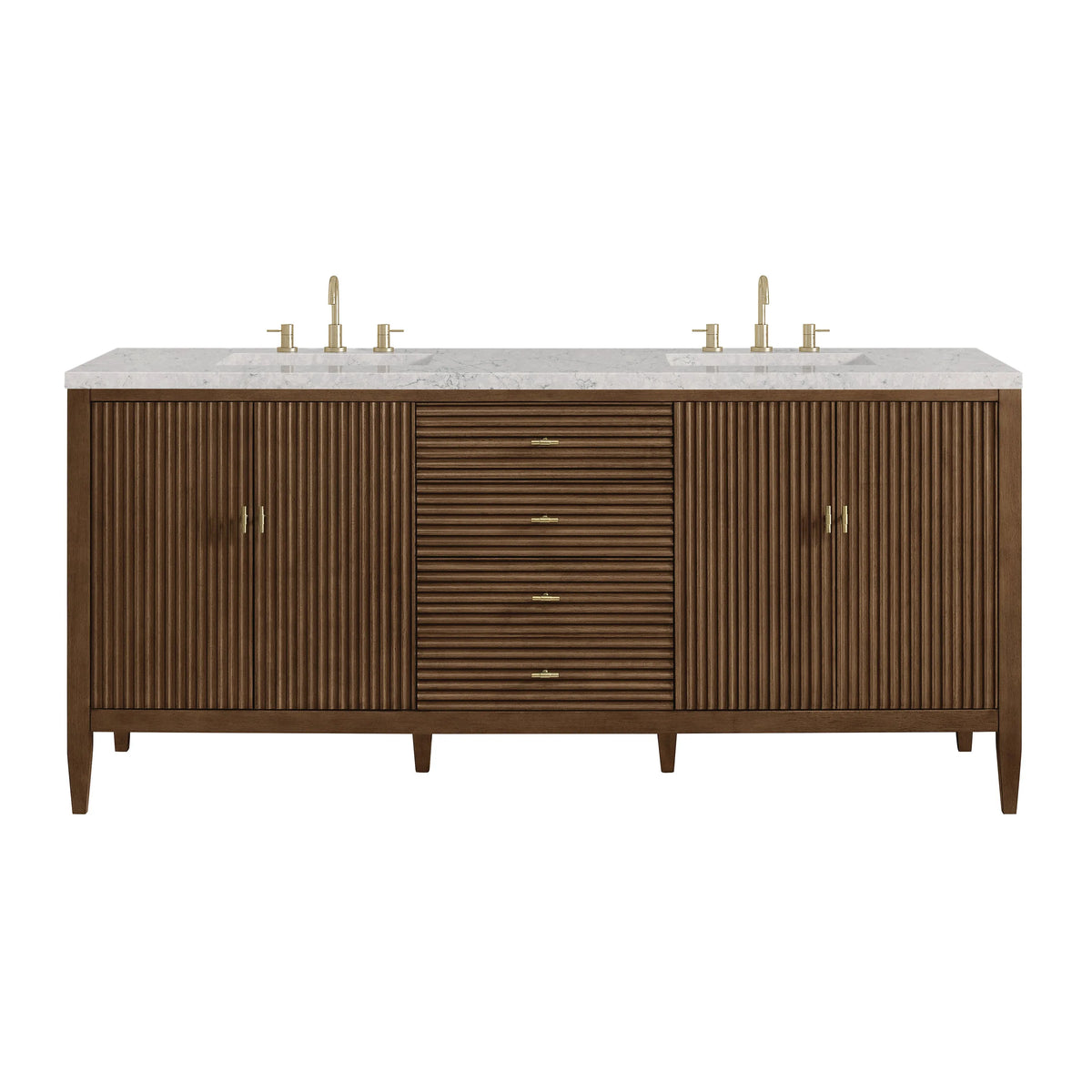 Myrrin 72" Double Vanity, Mid Century Walnut w/ 3 CM Eternal Jasmine Pearl Silestone Top w/FreePower Wireless Charger