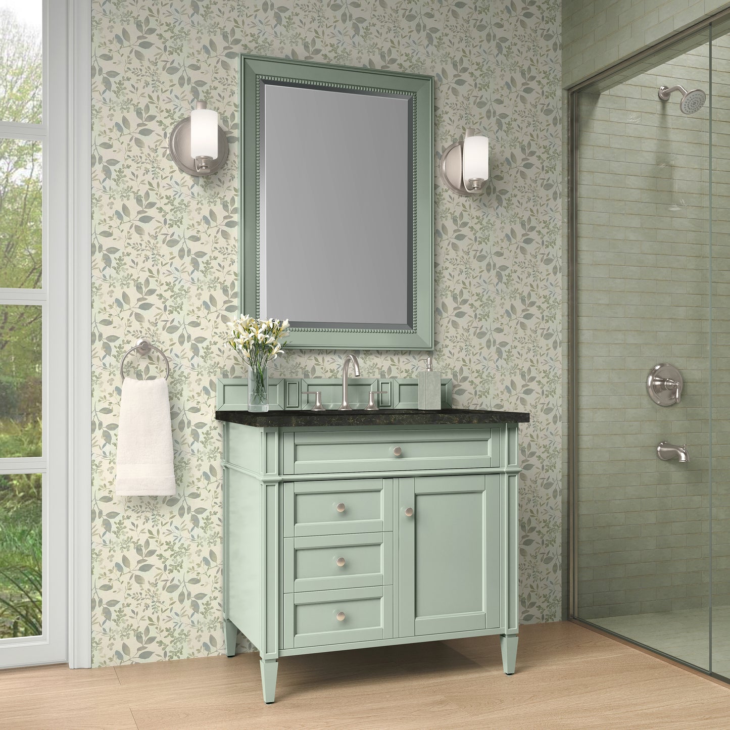 Renovate for Less Atlanta Brittany 36" Single Vanity, Sage Green, w/ 3 CM Phantome Eclos Top