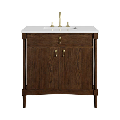 Kinnsden 36" Single Vanity, Sable Oak w/ 3 CM White Zeus Silestone Top