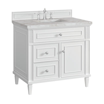 Renovate for Less Atlanta Lorelai 36" Single Vanity, Bright White w/ 3 CM Victorian Silver Silestone Top