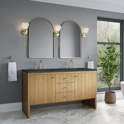 Renovate for Less Atlanta Hudson 60" Double Vanity, Light Natural Oak w/ 3 CM Charcoal Soapstone Top