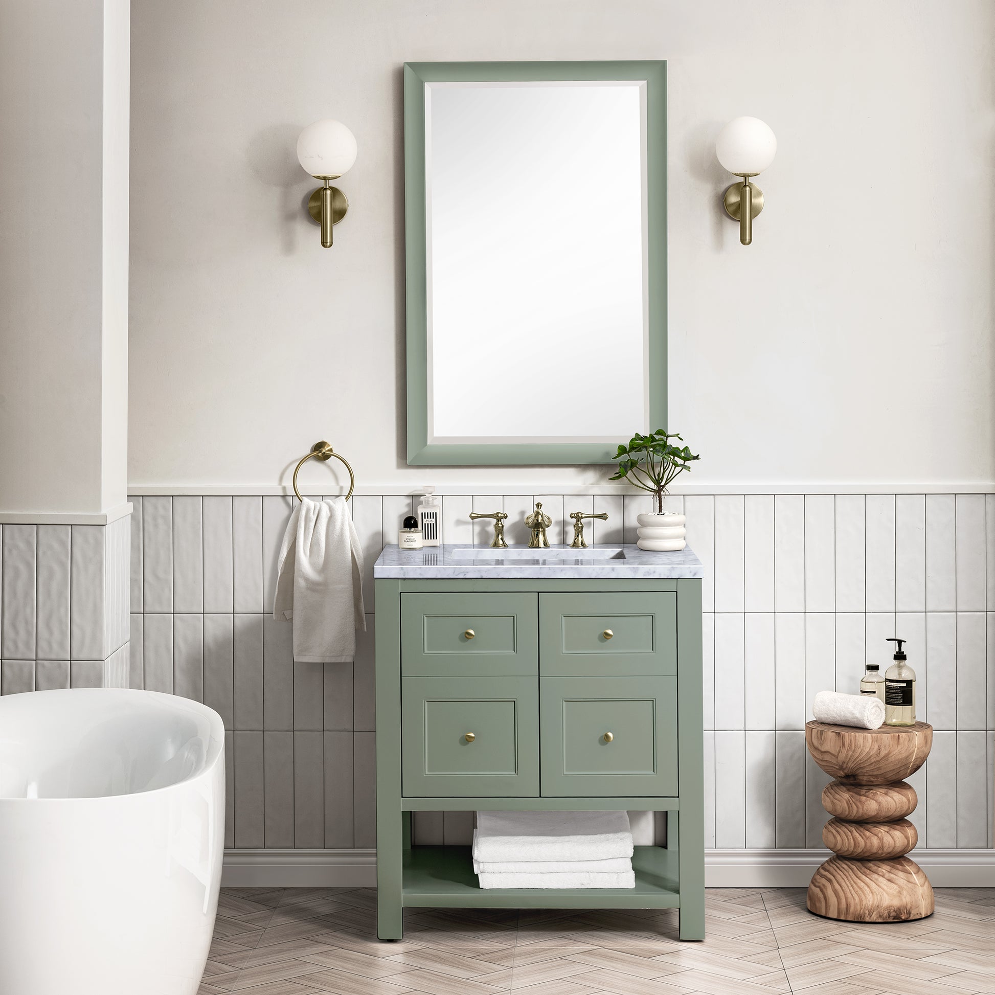 Renovate for Less Atlanta Breckenridge 30" Single Vanity, Smokey Celadon w/ 3 CM Carrara Marble Top