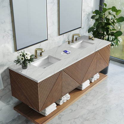 Renovate for Less Atlanta Marcello 72" Double Vanity, Chestnut w/ 3 CM Ethereal Noctis Top w/FreePower Wireless Charger