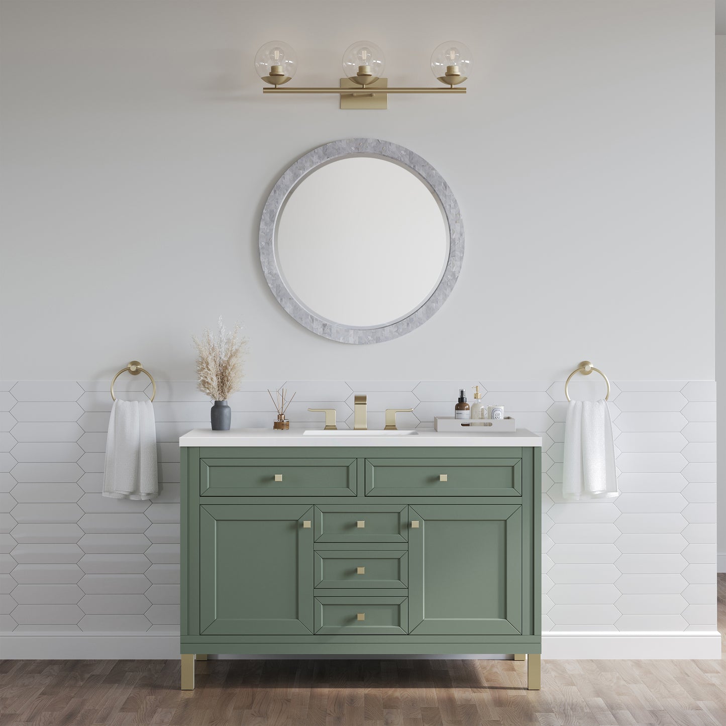 Renovate for Less Atlanta Chicago 48" Single Vanity, Smokey Celadon, w/ 3 CM White Zeus Silestone® Top