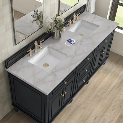 Lorelai 72" Double Vanity, Black Onyx w/ 3 CM Victorian Silver Silestone Top w/FreePower Wireless Charger