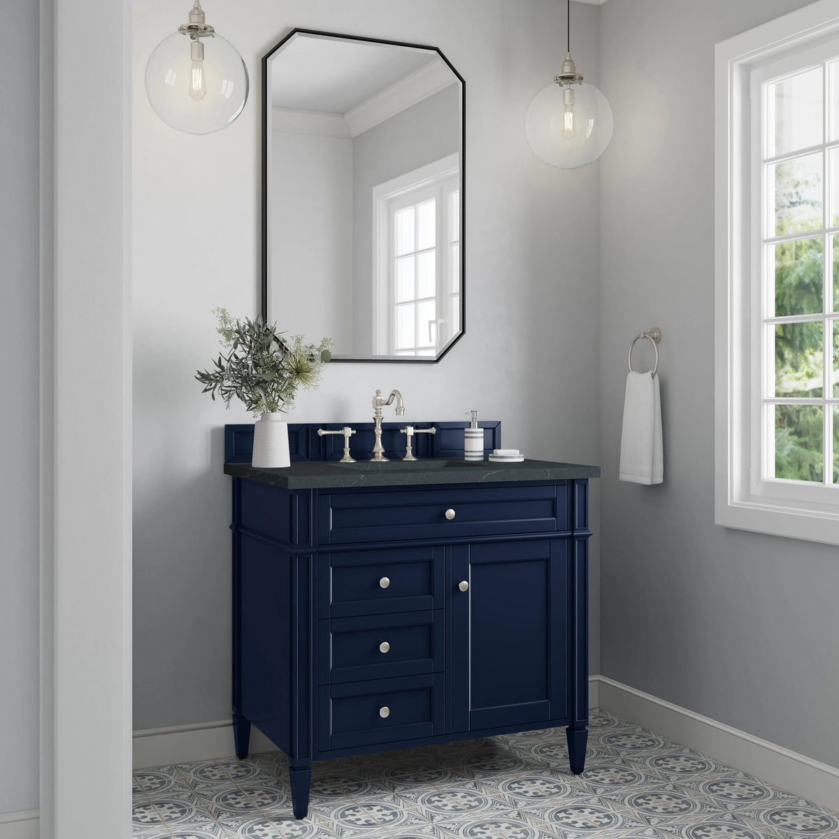 Brittany 36" Single Vanity, Victory Blue w/ 3 CM Charcoal Soapstone Silestone Top