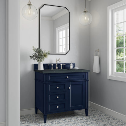 Brittany 36" Single Vanity, Victory Blue w/ 3 CM Charcoal Soapstone Silestone Top