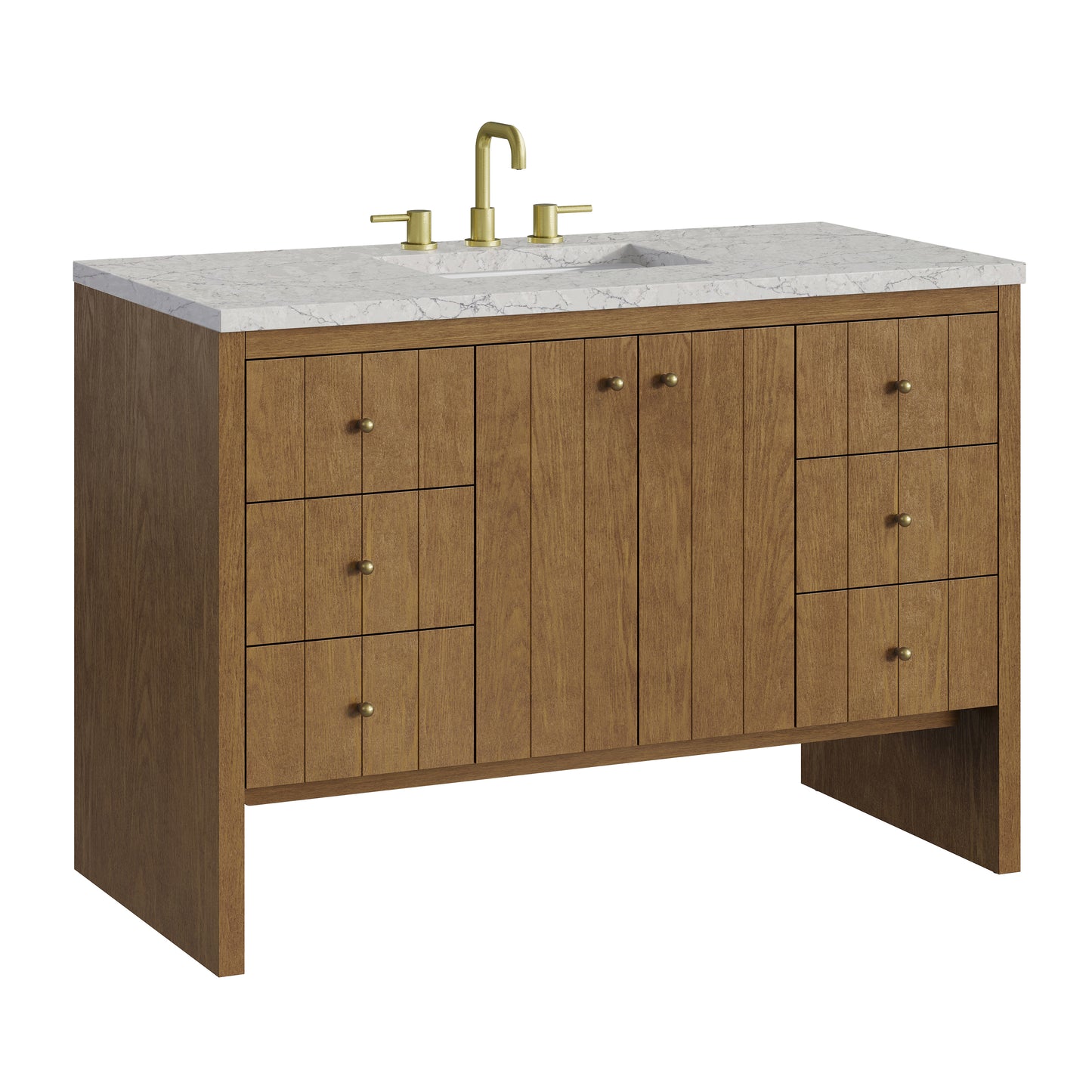 Renovate for Less Atlanta Hudson 48" Single Vanity, Honey Oak w/ 3 CM Eternal Jasmine Pearl Silestone Top