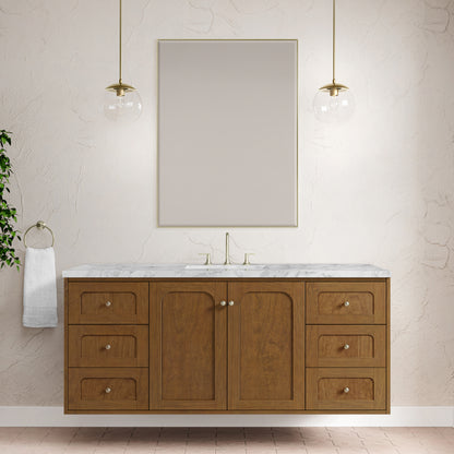 Renovate for Less Atlanta Laurent 60" Single Vanity, Honey Oak w/ 3 CM Carrara Marble Top