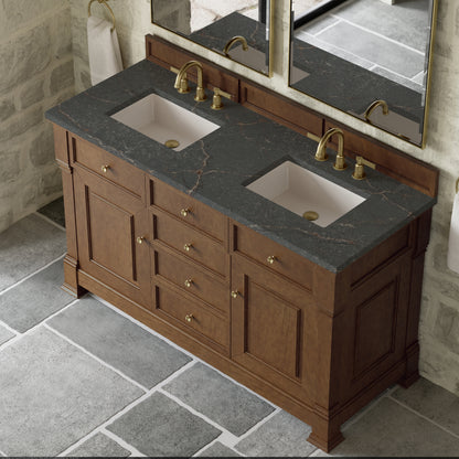Renovate for Less Atlanta Brookfield 60" Double Vanity, Honey Oak w/ 3 CM Parisien Bleu Silestone Top