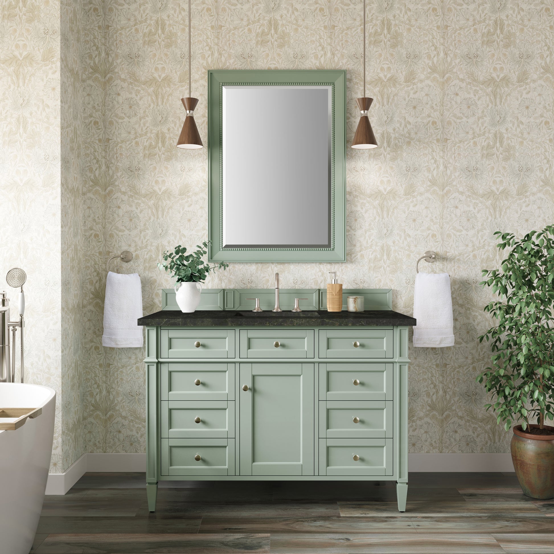 Renovate for Less Atlanta Brittany 48" Single Vanity, Sage Green, w/ 3 CM Phantome Eclos Top