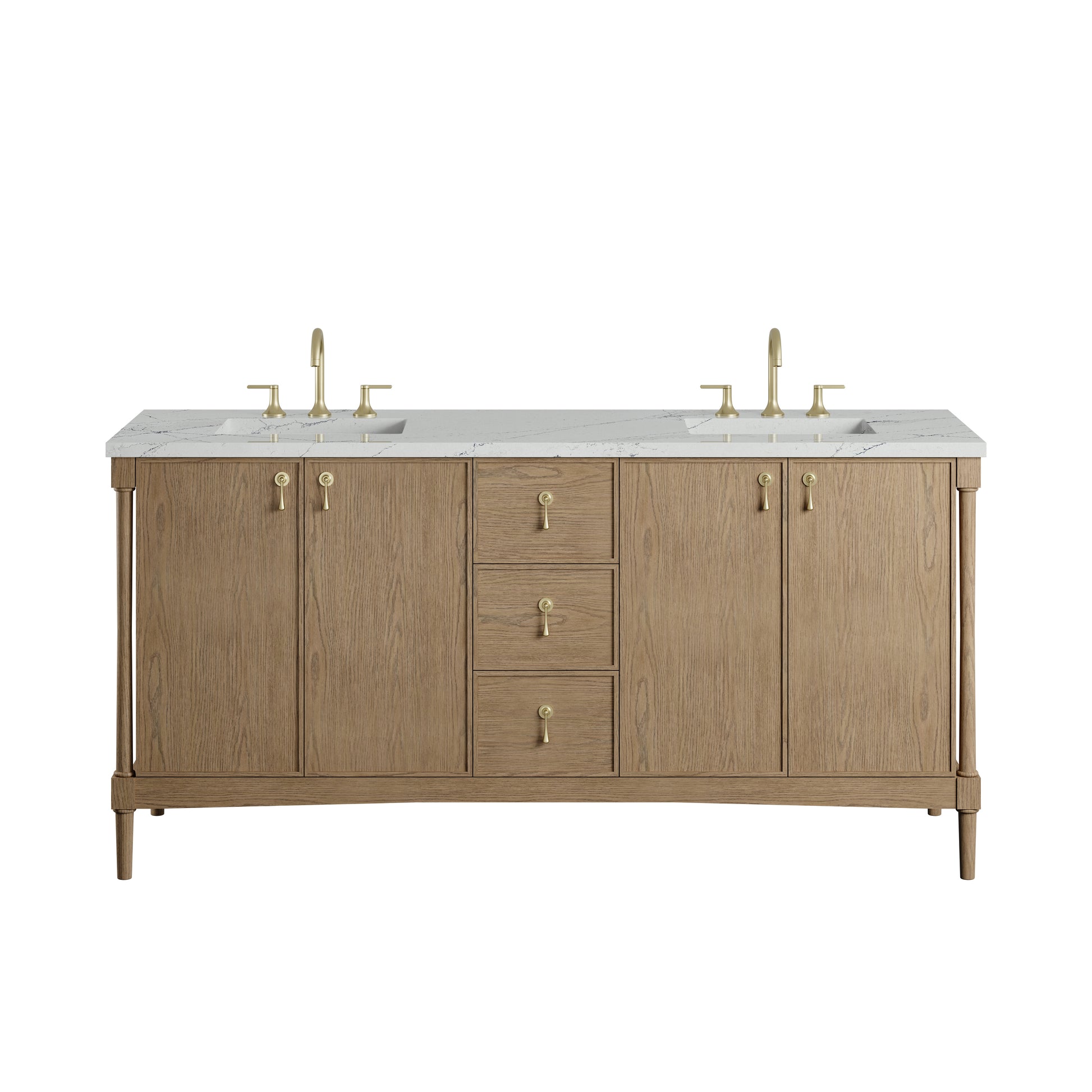 Renovate for Less Atlanta Kinnsden 72" Double Vanity, Weathered Oak w/ 3 CM Ethereal Noctis Silestone Top w/FreePower Wireless Charger