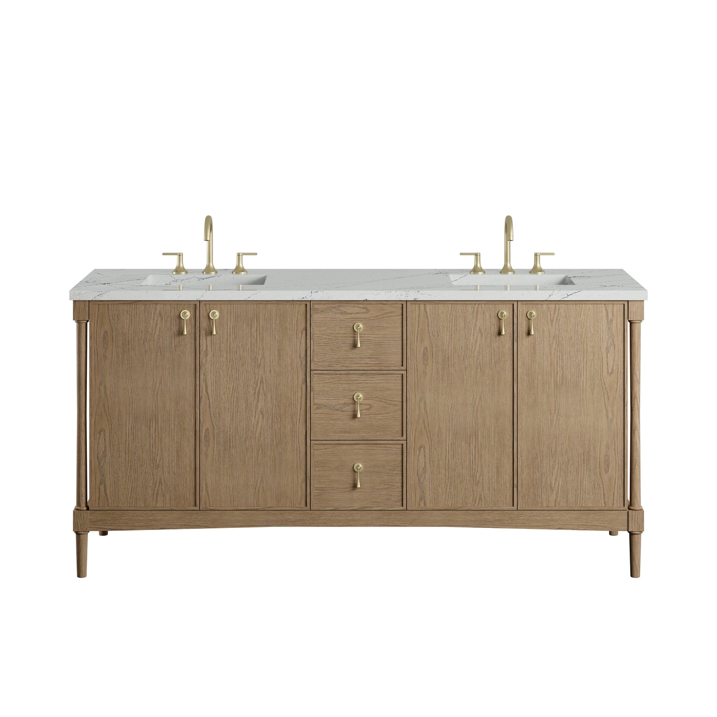 Renovate for Less Atlanta Kinnsden 72" Double Vanity, Weathered Oak w/ 3 CM Ethereal Noctis Silestone Top