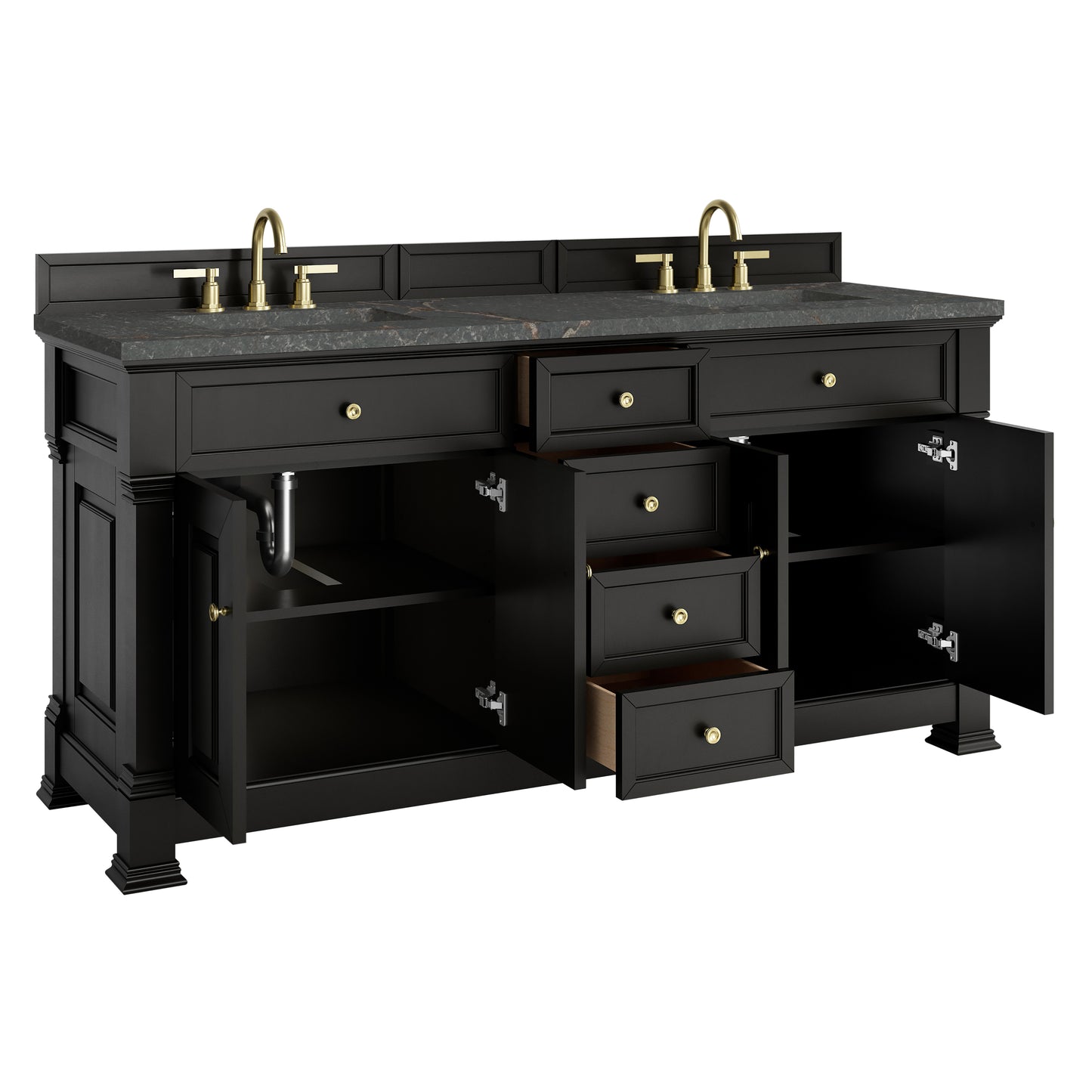 Renovate for Less Atlanta Brookfield 72" Double Vanity, Black Onyx w/ 3 CM Parisien Bleu Silestone Top