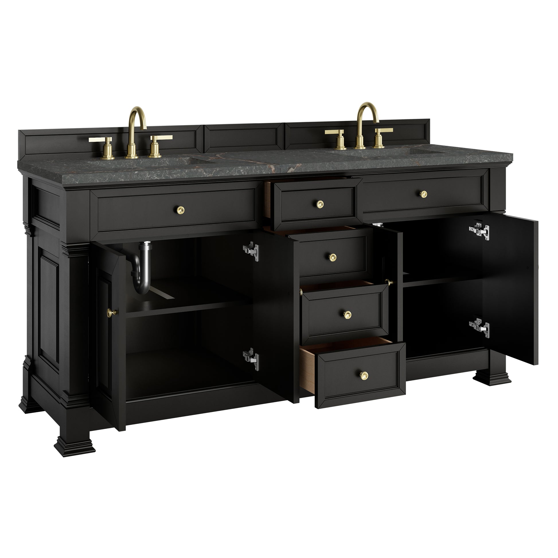 Renovate for Less Atlanta Brookfield 72" Double Vanity, Black Onyx w/ 3 CM Parisien Bleu Silestone Top