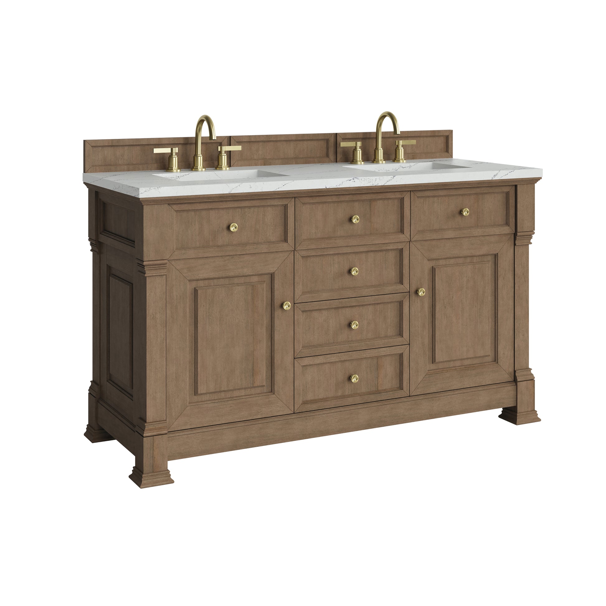 Renovate for Less Atlanta Brookfield 60" Double Vanity, Pecan w/ 3 CM Ethereal Noctis Silestone  Top