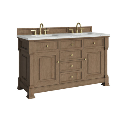 Renovate for Less Atlanta Brookfield 60" Double Vanity, Pecan w/ 3 CM Ethereal Noctis Silestone  Top