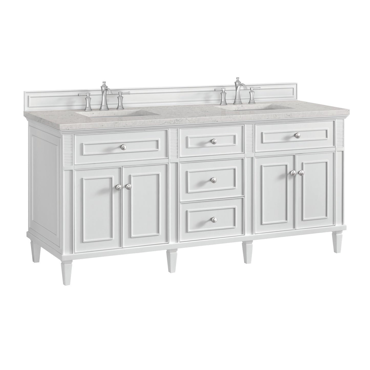 Renovate for Less Atlanta Lorelai 72" Double Vanity, Bright White w/ 3 CM Eternal Jasmine Pearl Silestone Top w/FreePower Wireless Charger