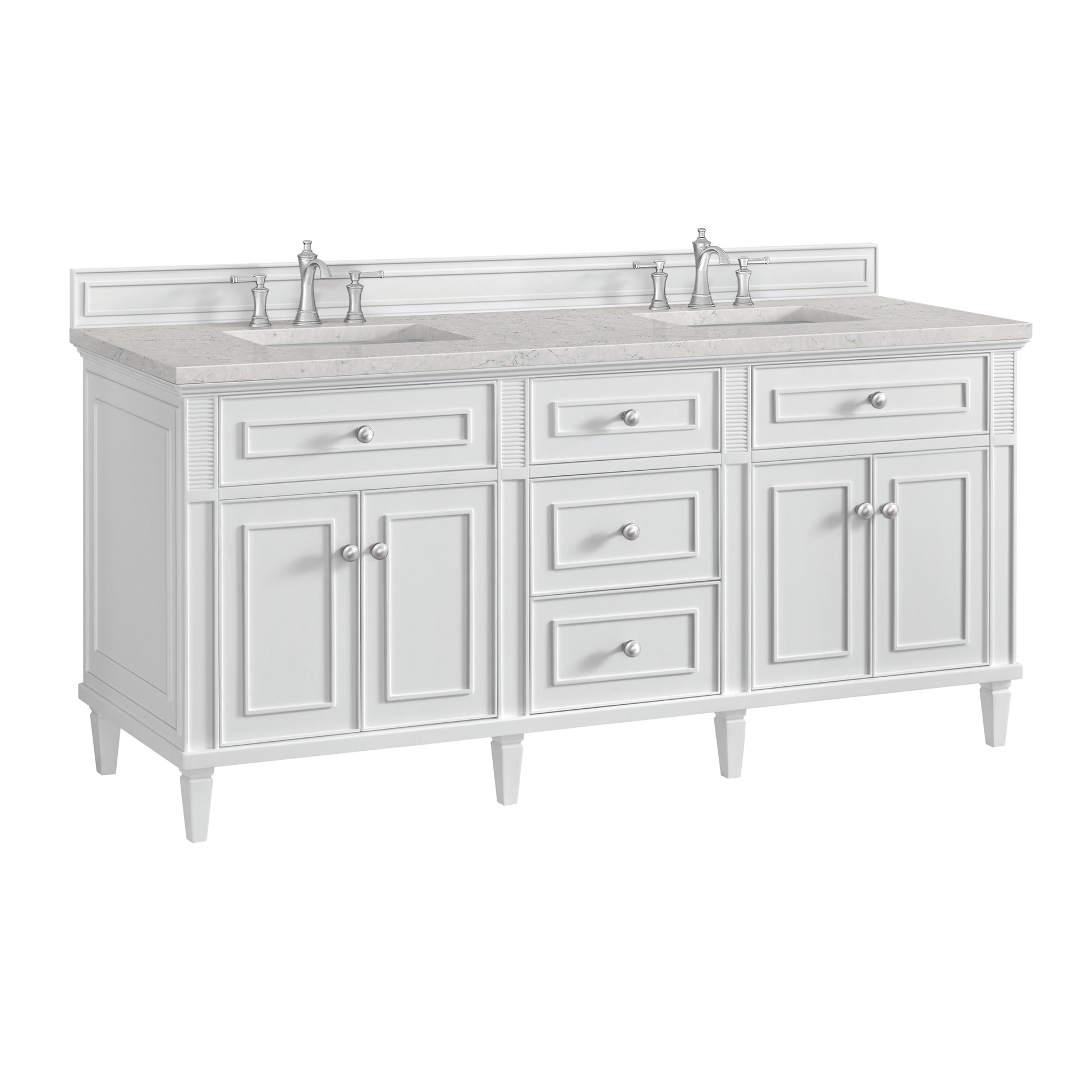 Renovate for Less Atlanta Lorelai 72" Double Vanity, Bright White w/ 3 CM Eternal Jasmine Pearl Silestone Top w/FreePower Wireless Charger