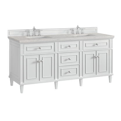 Renovate for Less Atlanta Lorelai 72" Double Vanity, Bright White w/ 3 CM Eternal Jasmine Pearl Silestone Top w/FreePower Wireless Charger