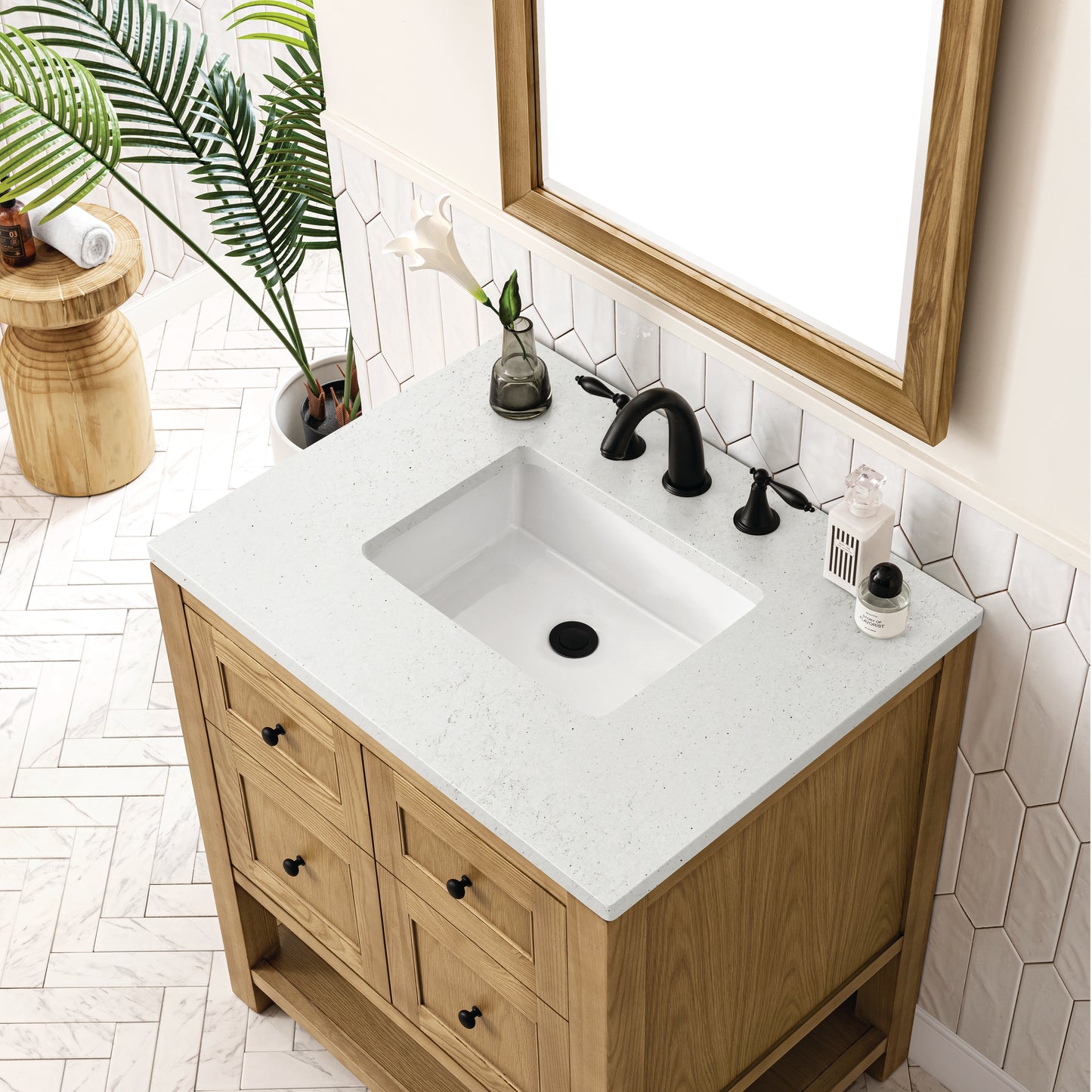 Renovate for Less Atlanta Breckenridge 30" Single Vanity, Light Natural Oak w/ 3 CM Lime Delight Top