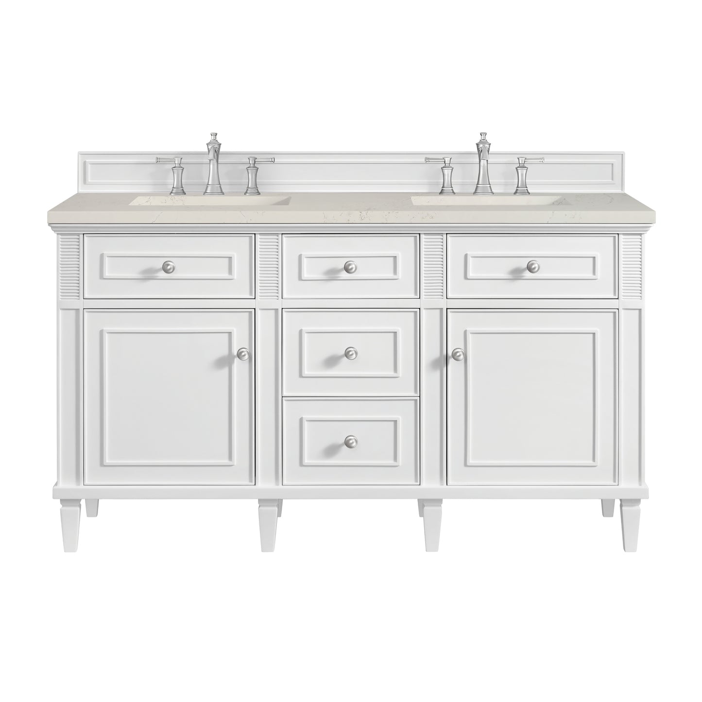 Renovate for Less Atlanta Lorelai 60" Double Vanity, Bright White, w/ 3 CM Siberian Silestone Top